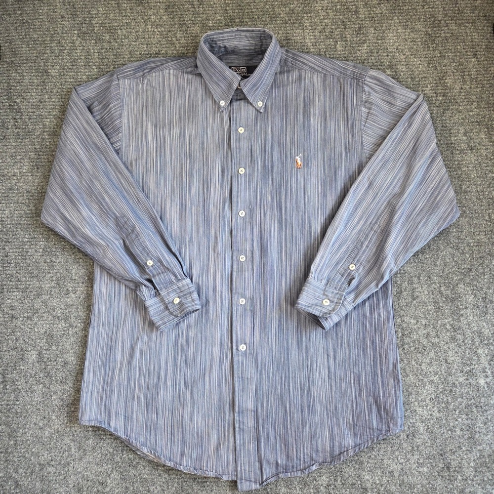 Vintage 90s Polo Ralph Lauren Blake Shirt Mens 15.5 Blue White Textured Stripe